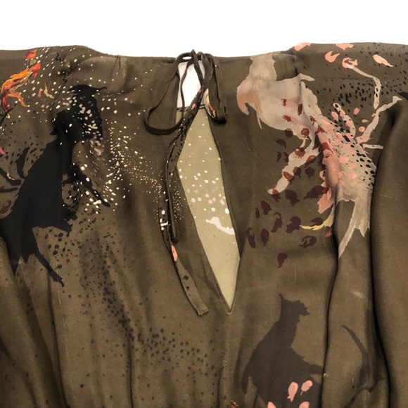 Green Peacock 100% Silk Dress Fit Flare Open Back - Picture 6 of 7